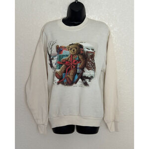 VTG 90s Christmas Sweater Teddy Bear Holiday Adult Medium Janet Kruskamp